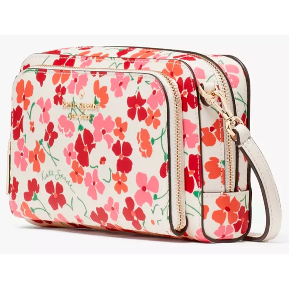 S Kate Spade Stacie Dual Zip Crossbody Bag White Floral Purse KG471 NWT $259
